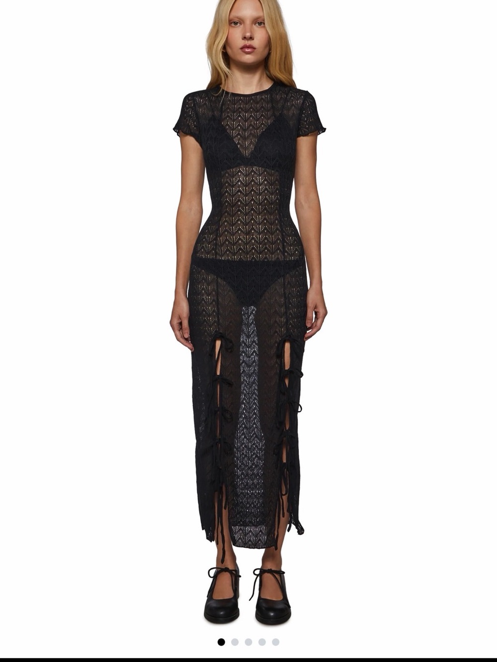 Dolls Kill Chill Date Black Sheer Crochet Lace Maxi Dress with Side Ties